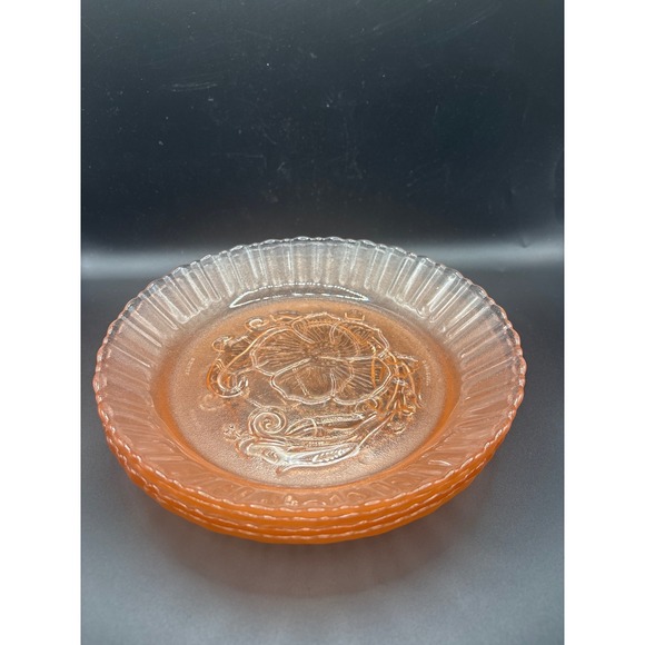 Other - Vintage Pink Glass Bowls Plates Set of 4 Nova Crisa Mexico Hibiscus Floral Retro